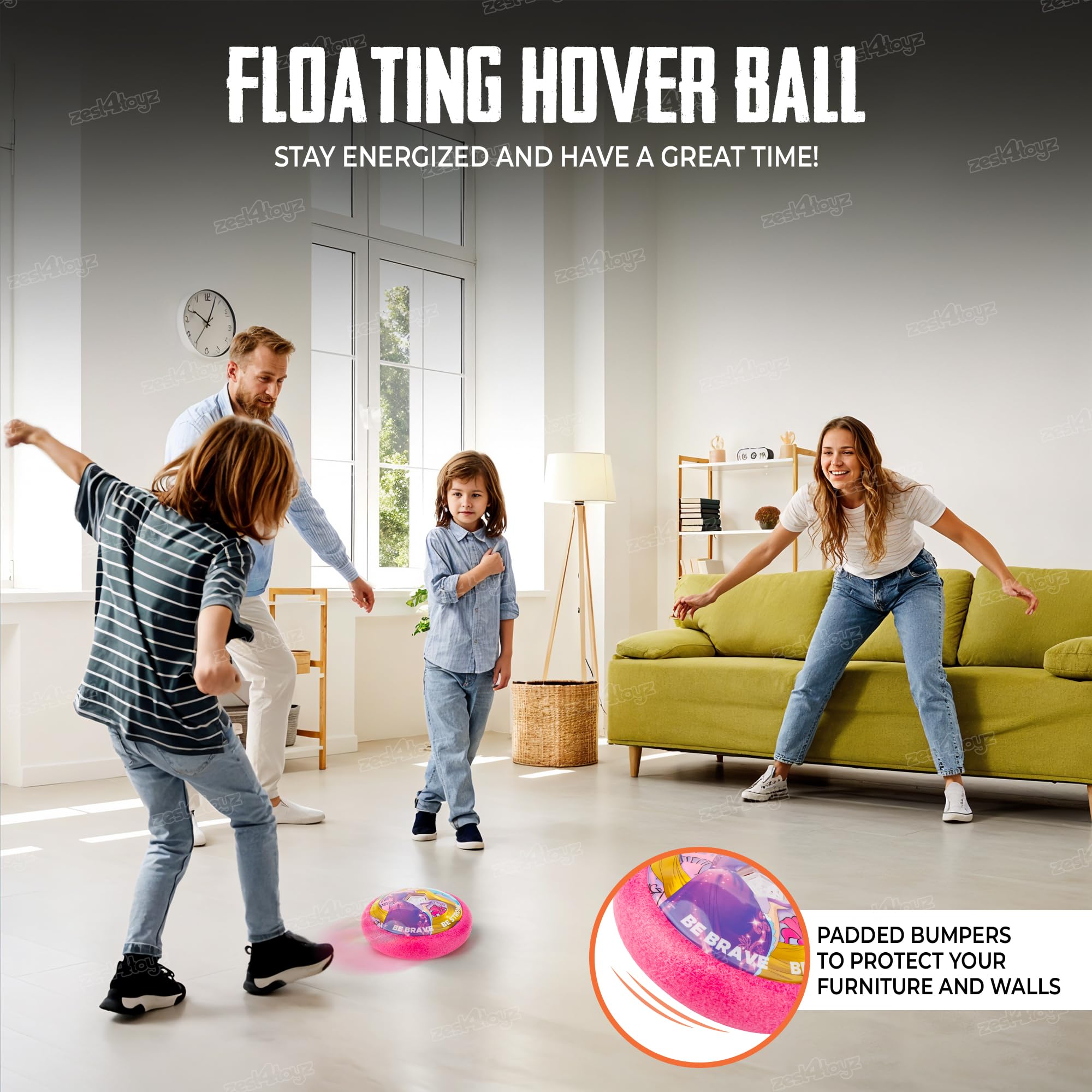 Zest 4 Toyz Hover Football for Kids with LED Lights Floating Football Game with Soft Foam Bumper Air Power Soccer Disc Toy for Indoor Outdoor Sports Activity Game for Boys and Girls- Pink 2