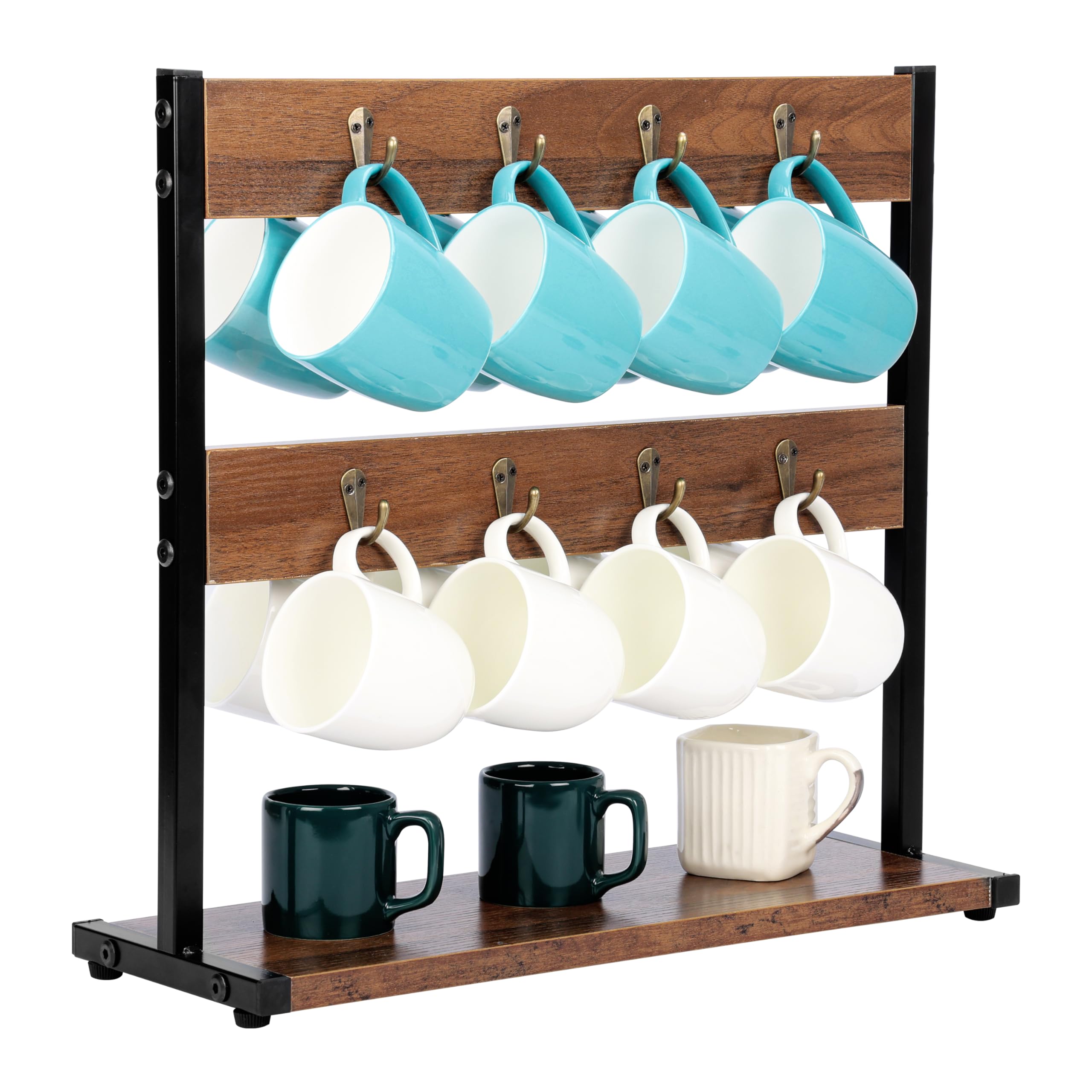 BELLE VOUS Soporte de Madera para Tazas - Colgador Vintage para 16x Taza de Cafe Te Infusiones - Organizador para Estanteria de Cocina - Almacenamiento Estantería Cuelga Tazas