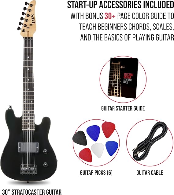 LyxPro CS 30 Electric Guitar Kit for Beginner, Intermediate & Pro Players with Guitar, Amp Cable, 6 Picks & Learners Guide | Solid Wood Body, Volume/Tone Controls, 5-Way Pickup - Black