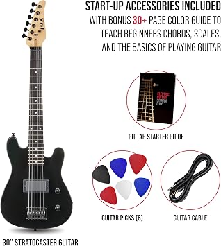 LyxPro CS 30 Electric Guitar Kit for Beginner, Intermediate & Pro Players with Guitar, Amp Cable, 6 Picks & Learners Guide | Solid Wood Body, Volume/Tone Controls, 5-Way Pickup - Black