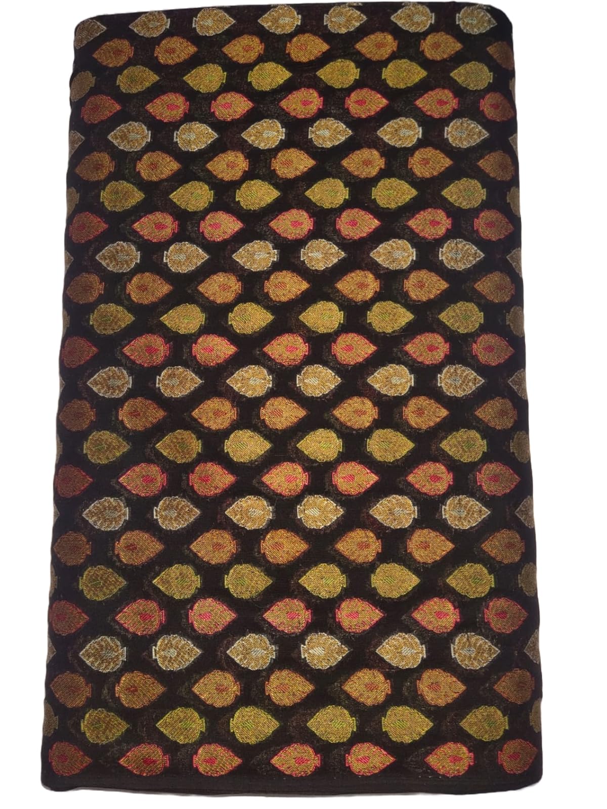 Traditional Cotton Blouse Material, Black with Multi-Coloured Leaf Pattern, Jacquard Design-picture-27