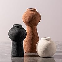 Vista 13 de Jarrón de Cerámica para Hogar y Mesa - Juego de 3 Jarrones Dorados con Flores para Decoración de Sala de Estar, Cocina, Granja, Moderna, Rústica