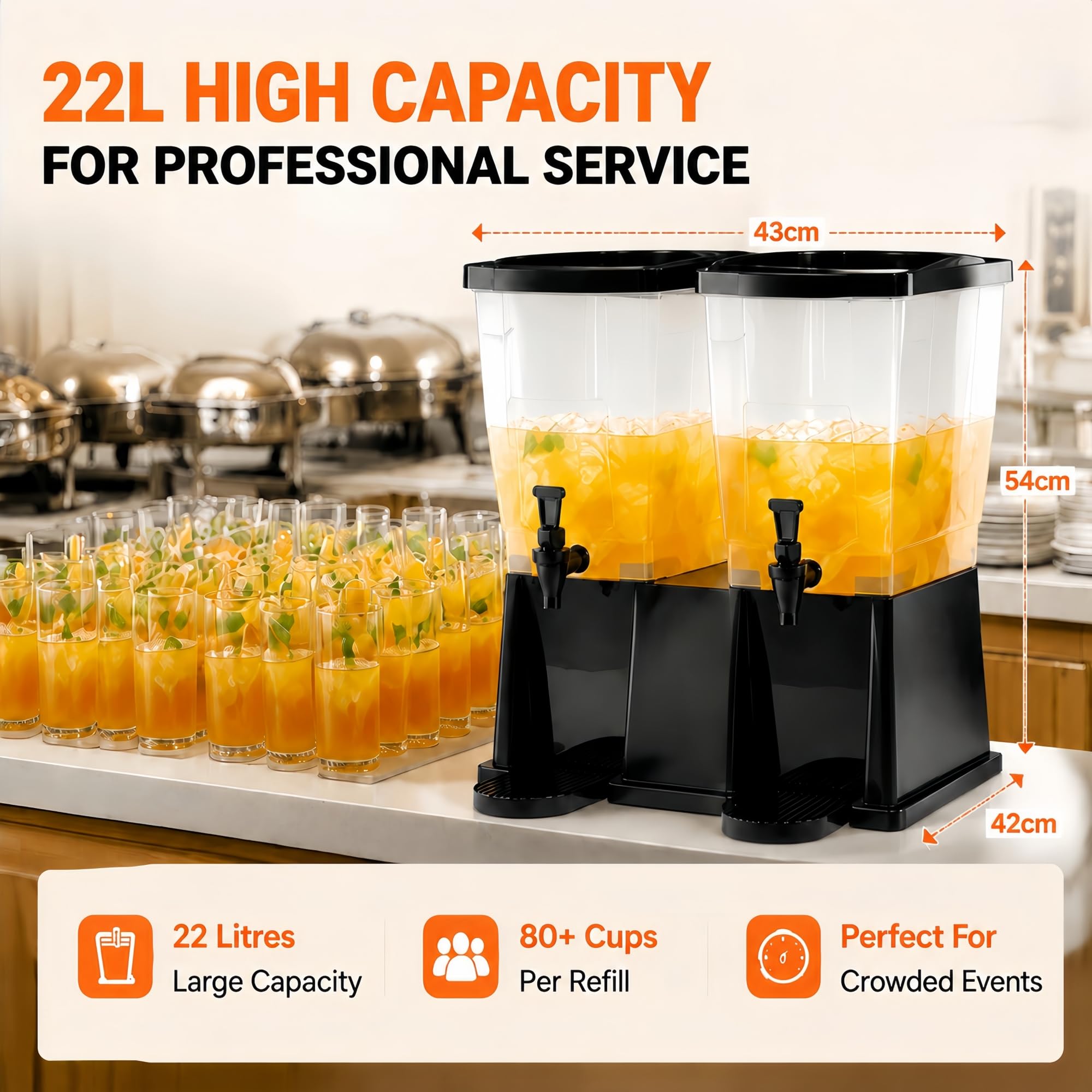 Hakka - Dispenser commerciale per bevande con rubinetto, resistente e di grande capacità, per catering, ristoranti, hotel e servizi ad alto volume | Dispenser d'acqua professionale a tenuta stagna