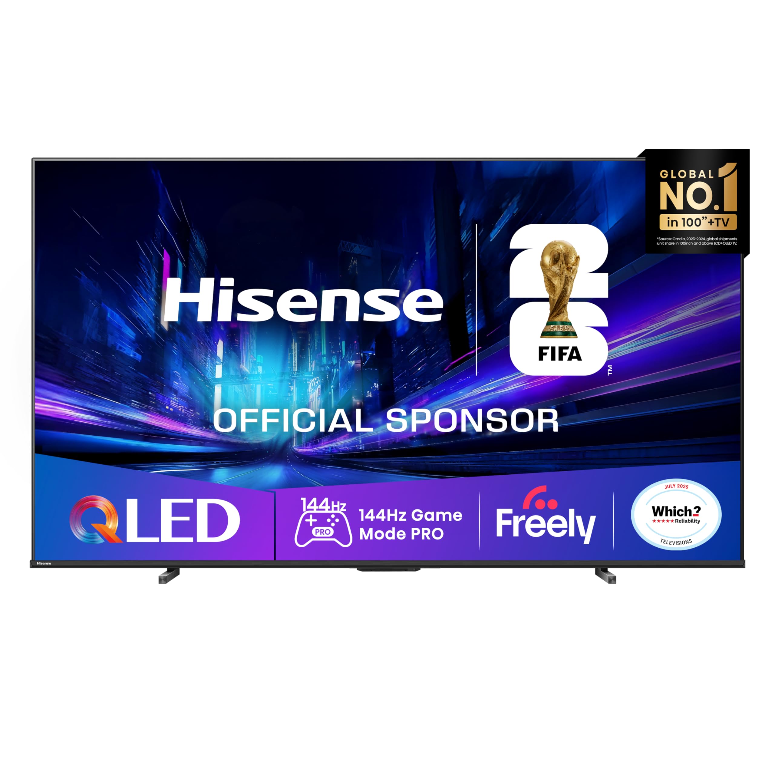 Hisense 100" 100E78QTUK PRO 144Hz QLED Smart AI TV - Hi-View AI Engine, 144Hz Game Mode PRO, Dolby Atmos, Quantum Dot Colour with Freely, Disney +, YouTube, Netflix [Energy Class E]