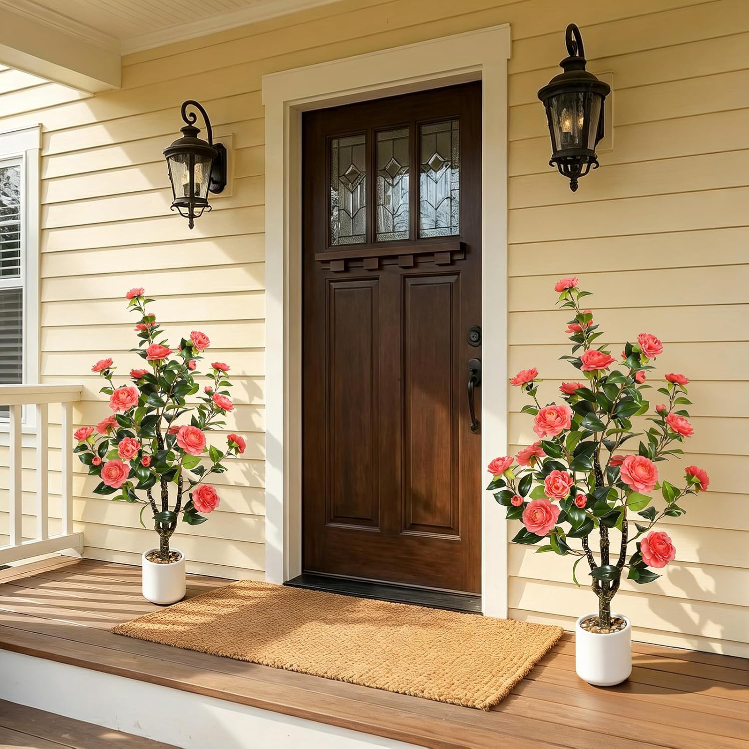 Artificial Camellia Tree 2 Pack – 40'' Realistic Fake Potted Plant with 30 Pink Flowers, Lifelike Faux Camellia Trees for Home, Living Room, Patio, Wedding, Event Decoration - Image 2