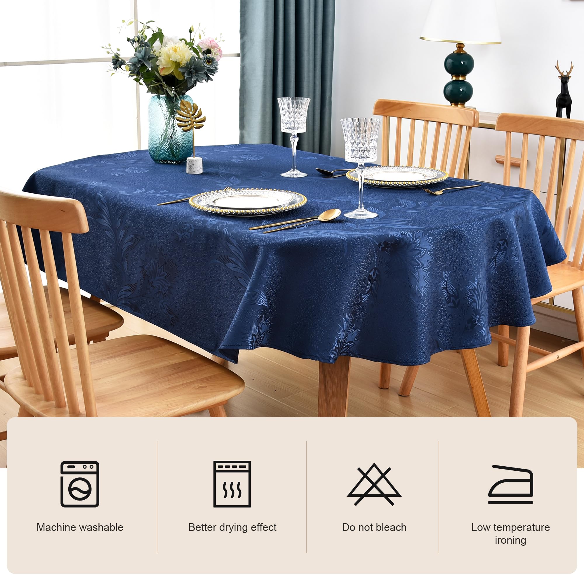 Wolkemer Tovaglia ovale in jacquard, grande, lucida, 152 x 305 cm, blu navy