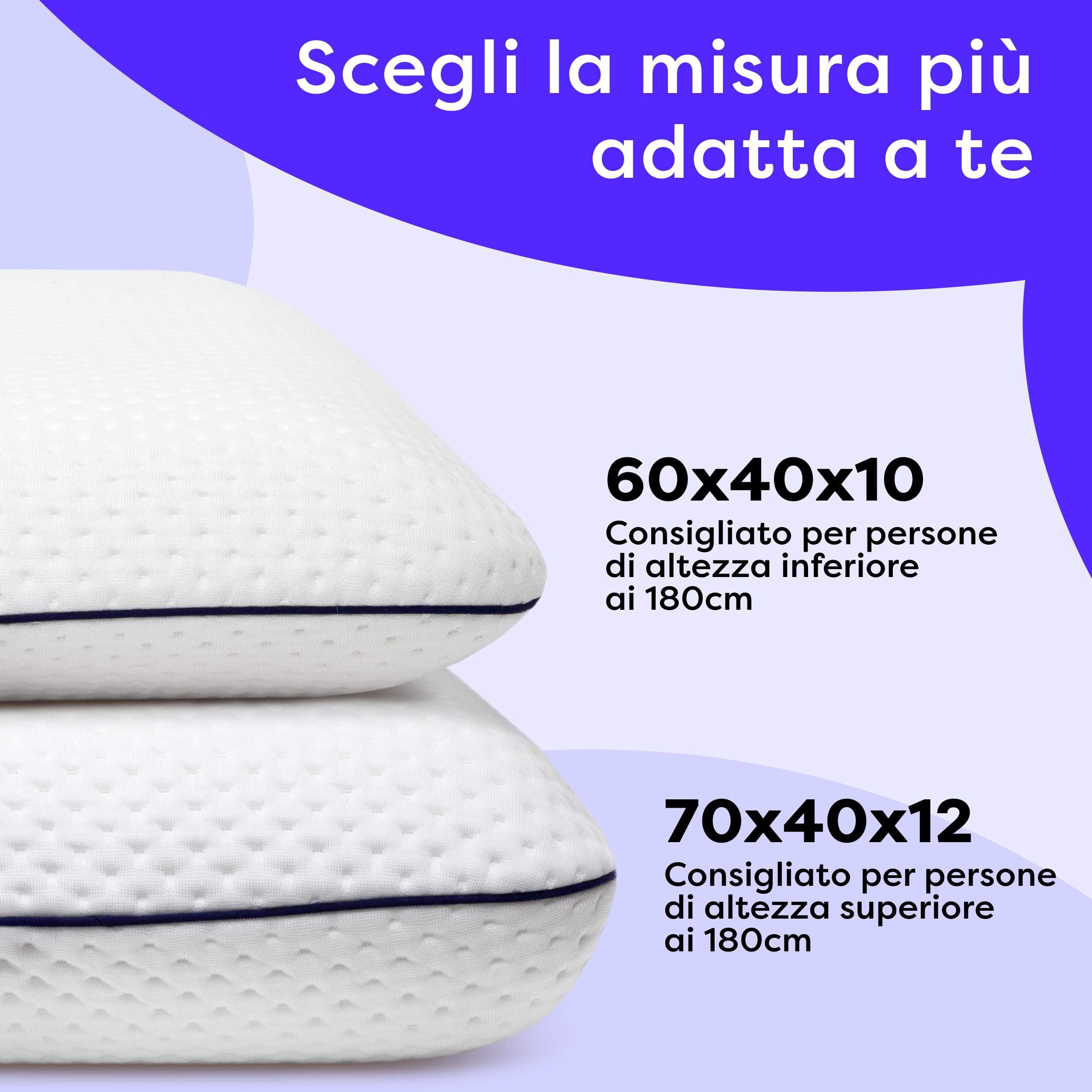 Wolkenfeld Cuscino Memory Foam Ergonomico 70x40x12 - Cuscino Letto traspirante e comodo - Supporto Ottimale per Collo, Schiena e Spalle - Fibra Tencel - Certificato OEKO-TEX