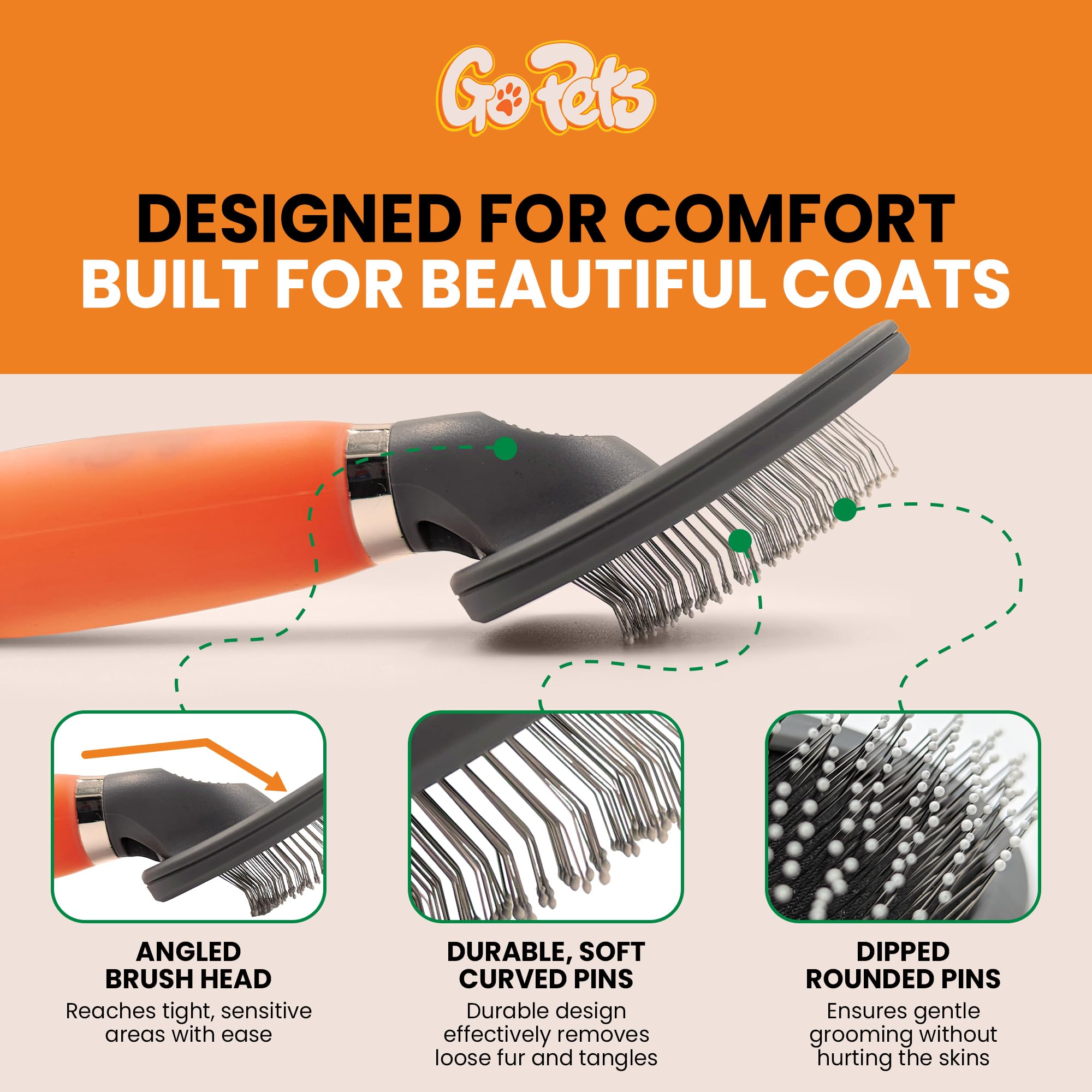 GoPets Small Pin Zupfbürste, Easy-Groom Pin Comb für Verfilzungen & Haarausfall, abgerundete Sicherheitsspitzen, Entfilzungsbürste für Kurz- & Langhaarkatzen, Hunde & pelzige Haustiere, ideal für
