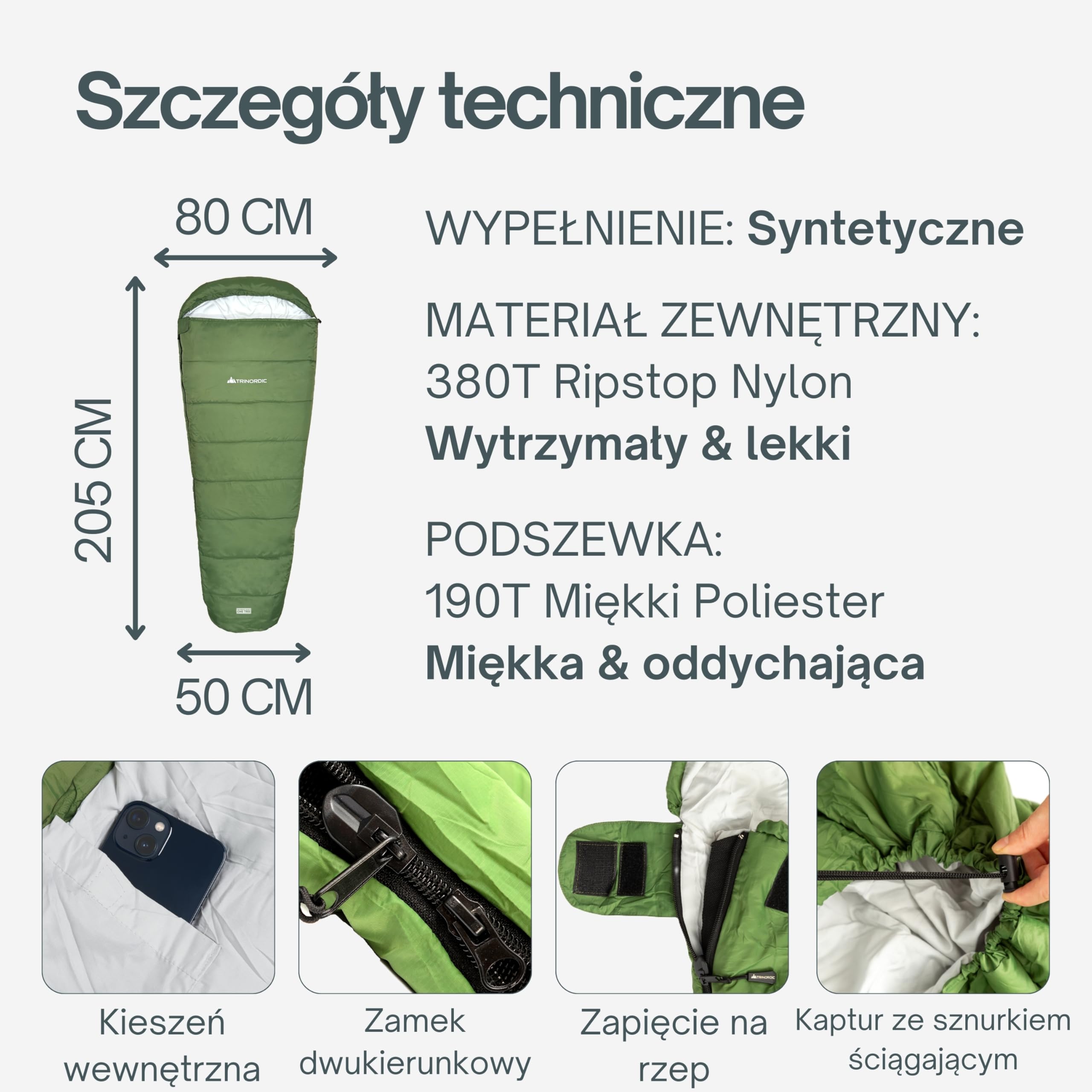 Trinordic Śpiwór Letni Mumia 780g – z Zamkiem Błyskawicznym z Blokadą, Śpiwór Regularny dla Dorosłych