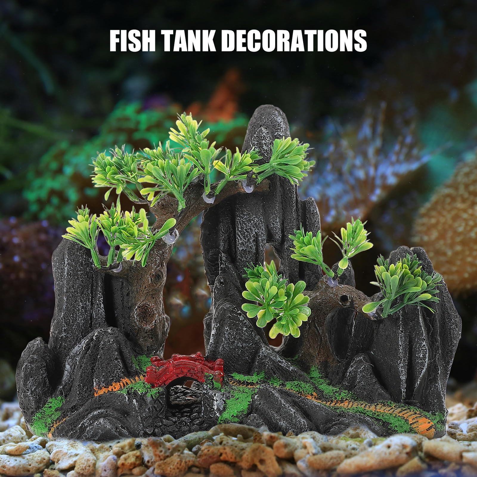 Künstlicher Aquarium Berg aus Kunstharz mit Fisch Versteck Hohles Design für Natürliche Unterwasserlandschaft Dekoratives Zubehör für Fischbecken in Grün