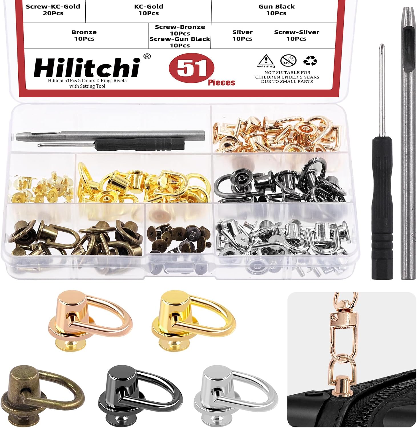 D Rings With Rivets Amazon.com: Hilitchi 52 Sets 5 Colors D Rings Rivets for Leather Purse ...