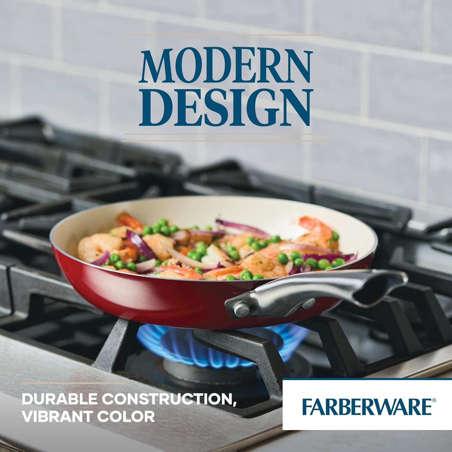 Farberware Vibrance Ceramic Nonstick Frying Pans/Skillet Set with Stainless Steel Handle, Dishwasher Safe, 8 Inch and 10 Inch Open Skillets - Red