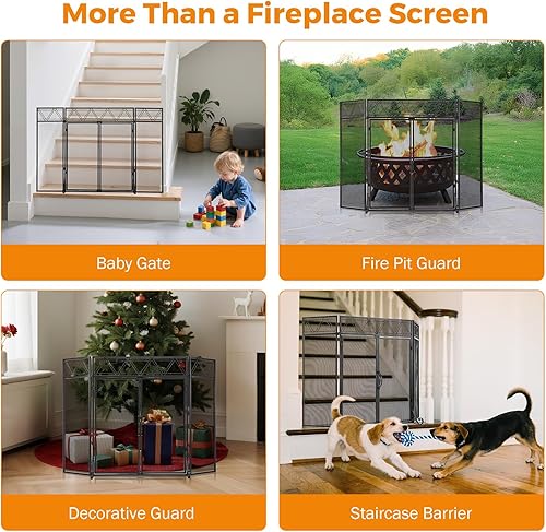 Miniatura 8 de BEAMNOVA - Pantalla para chimenea de 50.2 x 34.3 pulgadas, color negro, con puertas y herramientas, protector contra chispas de 3 paneles, plegable,