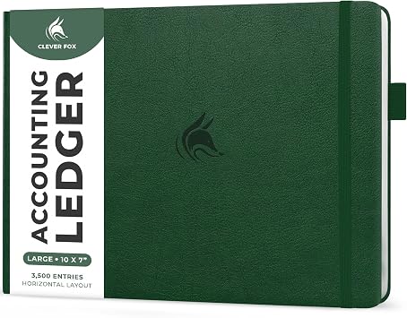 Clever Fox Accounting Ledger Book Horizontal Columnar Journal & Money Expense Log for Small Business & Personal Bookkeeping,10x7 Dark Green