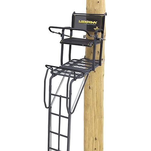 Rivers Edge® Lockdown™ 21' Wide, Towering 21' Height, Flip-Up TearTuff™ Mesh Seat, The Ultimate Shooting Rail™, Patent-Pending Ground-Level Ratcheting Technology™, LD200