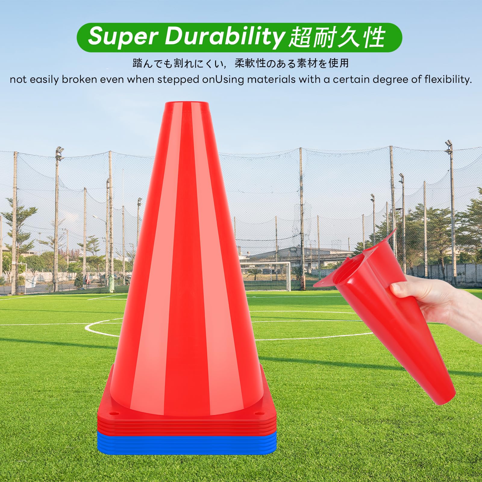 BiAnYC 10本セット 23cm マーカーコーン 赤+青,カラーコーン ミニ,ミニコーン,サッカー コーン,三角コーン ミニ, サッカー 野球 テニス フットサル 練習コーン,ボールスポーツ 団体競技や部活 陸上競技 運動会 スポーツコーン 青と赤各5本 収納袋付き
