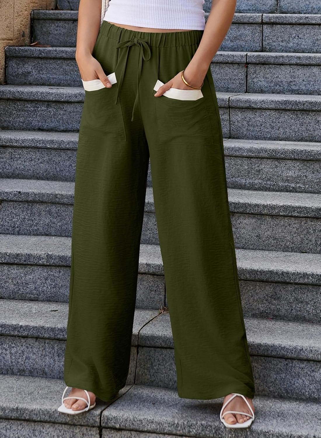 EVALESS Womens Palazzo Pants Summer Casual Flowy Wide Leg 2025 Lounge Trousers Beach Travel Vacation Outfits - Image 2