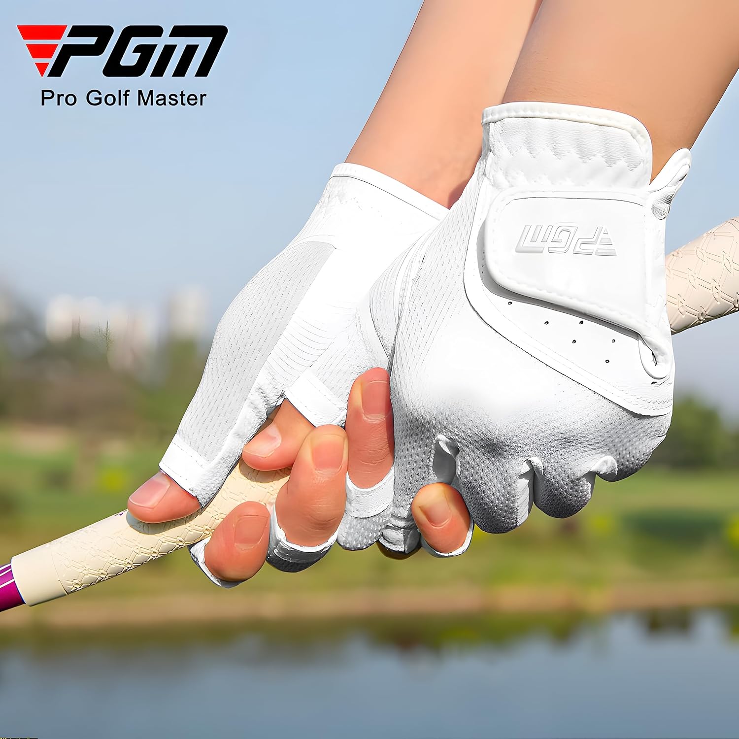 PGM Women's Golf Glove One Pair, Open-Finger Design Breathable Mesh Fabric Improved Grip System, Cool and Comfortable - Image 3