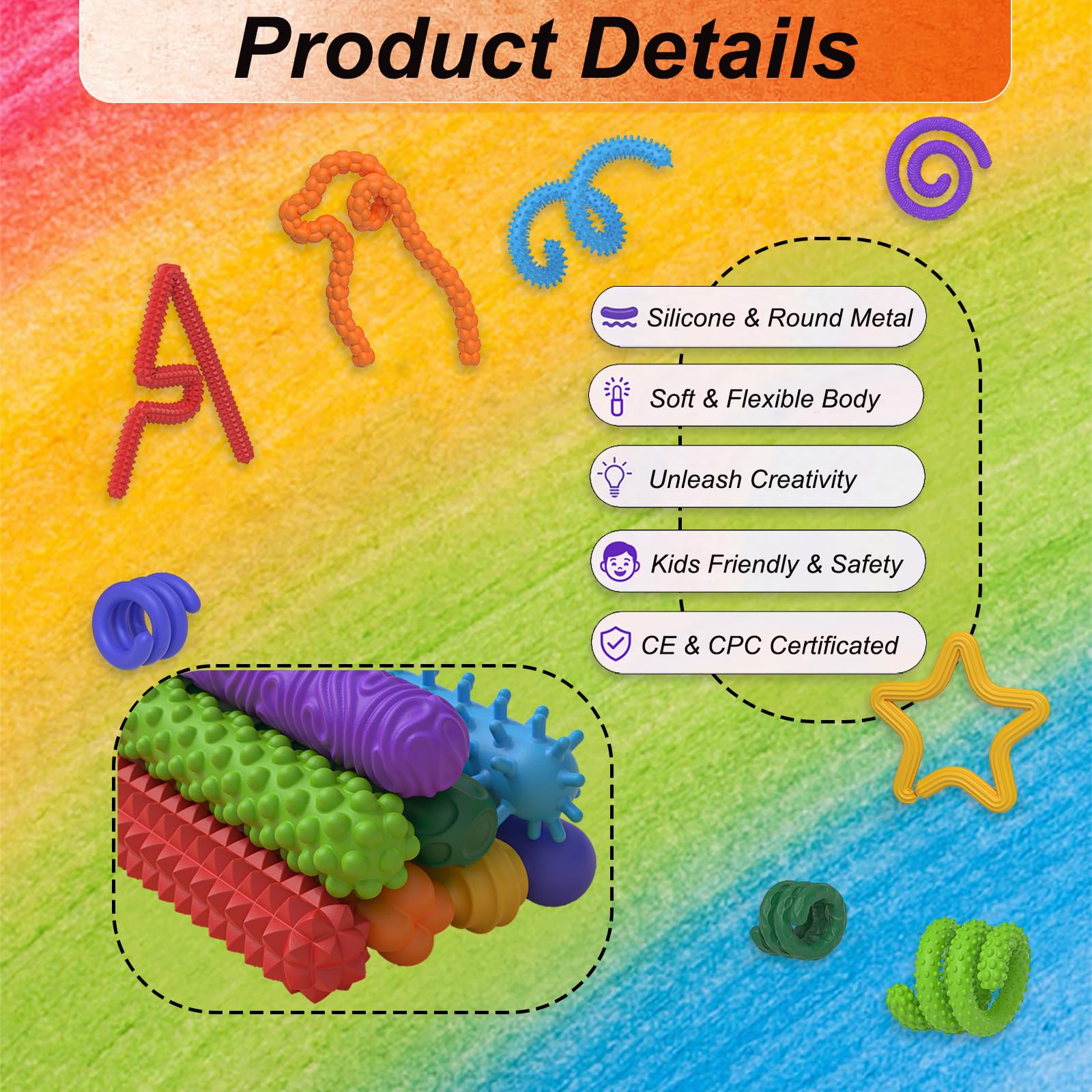 KEEPAQ Fidget Toys Sensory Stick: Textured Silicone Sensory Toys for Kids 8 Pack - Image 3