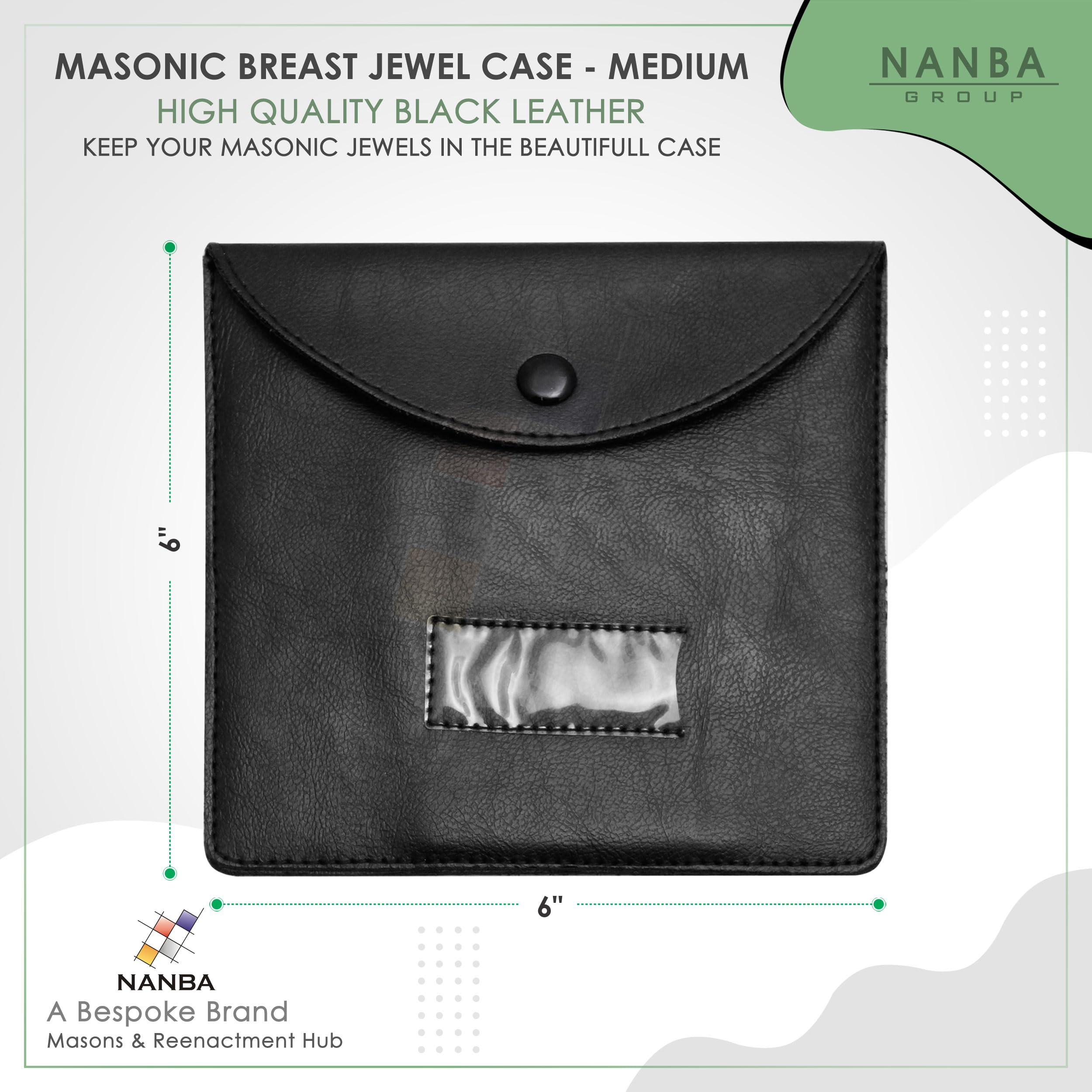 Masonic Regalia Pocket Jewel Holder Case Leather Carry Wallet with Soft Lining for Freemason Lodge Jewels, Pins & Badges - Plain