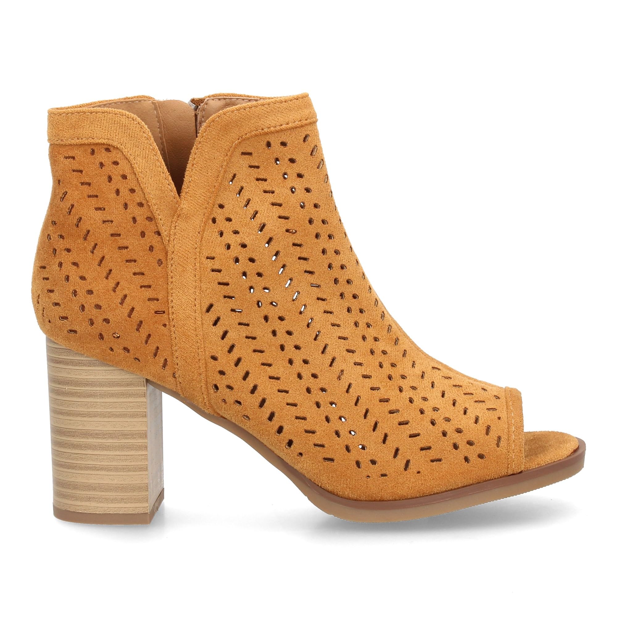 shoes&blues.es Botin de Tacon para Mujer, Comodos, con Calados, y Punta Abierta, Cierre de Cremallera en el Talon, Primavera Verano 2022