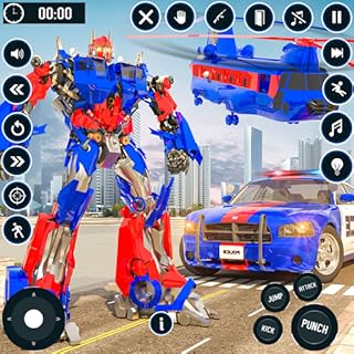 Jogo de ataque de batalha de transformadores de carros de robôs da polícia dos EUA: conduzir guerra mundial de robôs voadores V e confronto livre de malha - transformadores reais, caminhão de resgate,