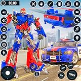 Jogo de ataque de batalha de transformadores de carros de robôs da polícia dos EUA: conduzir guerra mundial de robôs voadores V e confronto livre de malha - transformadores reais, caminhão de resgate,