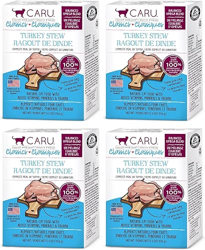 Caru - Classics - Guiso de pavo para gatos - Alimento húmedo saludable y funcional para gatos o alimento - Mezcla equilibrada de Omega - Cartones de