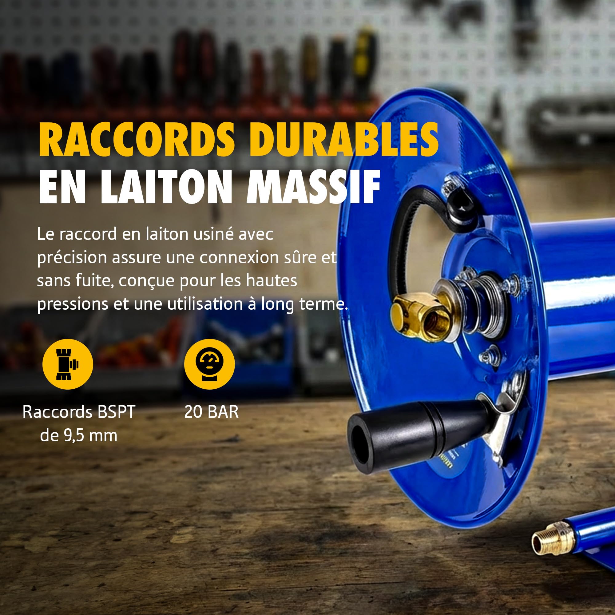 Goodyear Enrouleur de tuyau à manivelle, capacité 9,5 mm x 30 m, 20 bar | Rembobinage manuel; conçu pour garage, atelier et espaces industriels; tuyau non inclus