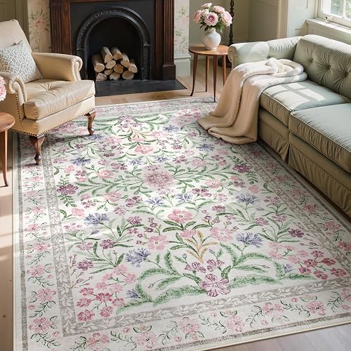 Wonnitar Floral Purple Washable Rug 5x7