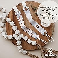Vista 5 de BUNNYBEE Neutral Garden Friends - Juego de 6 clips para chupón para niños y niñas, elegante y práctico mordedores para bebés, baby shower