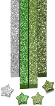 FoDau770 Glitter Star Paper Strips, 360 Sheet Origami Star Paper for Art Crafts Gift DIY Project - Green & Silver Series