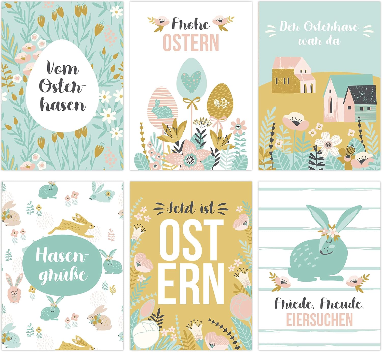 Papierdrachen 12 Easter cards to collect and send - lovingly designed postcard set spring turquoise - greeting cards set 12 - Easter 2021