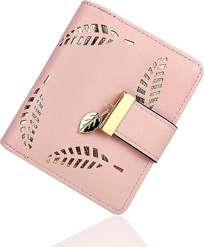Vodiu - Monedero corto de piel para mujer tamaño mediano plegable tarjetero monedero pequeño con hebilla cierre