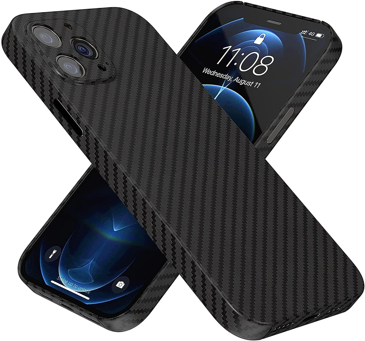softy Carbon Series Matte Back Case Compatible with iPhone 14 6.1’’ Carbon Pattern Sturdy Durable Aramid Fiber Super Light at 0.6mm Thin Protective Cover (Black)