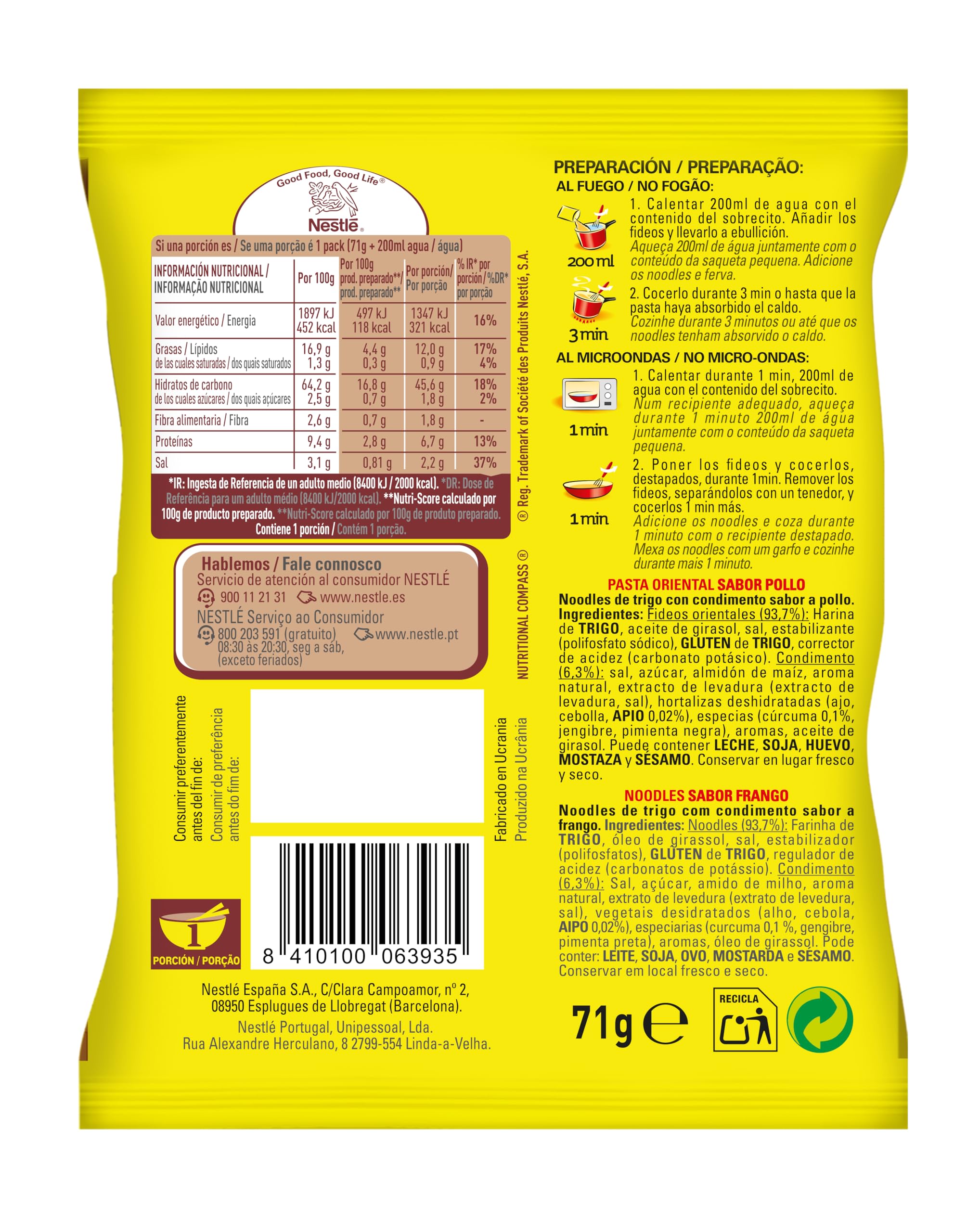 MAGGI Pasta oriental Noodles sabor Pollo - Sobre 10x71 g