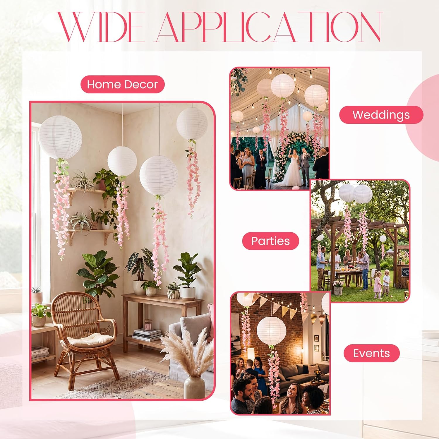 Thiccywoov 20 Pcs Hanging Paper Lanterns with Wisteria Flower Set, 12 Inches Lanterns with Artificial wisteria Flower Hanging Ceiling Decor for Wedding Decorations Bridal Shower Party Decor