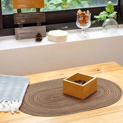 Miniatura 4 de Noctiflorous Juego de 4 manteles individuales trenzados ovalados de 12 x 18 pulgadas, para mesas de comedor, tejidos naturales, resistentes al