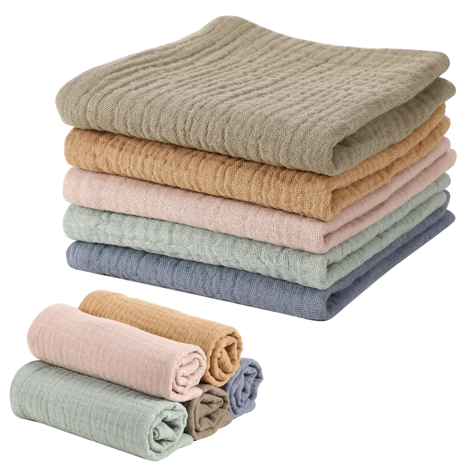 Meng Jiaran 5 Pack Muslin Cloths For Baby Cotton Squares Washcloths Wipes Baby Essentials for Newborn Wiping Bathing Feeding