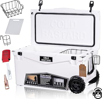 70QTW Cold Bastard Rugged+ Polar White Large Wheels The Best Premium Ice Chest Cooler Accessories Free S&H