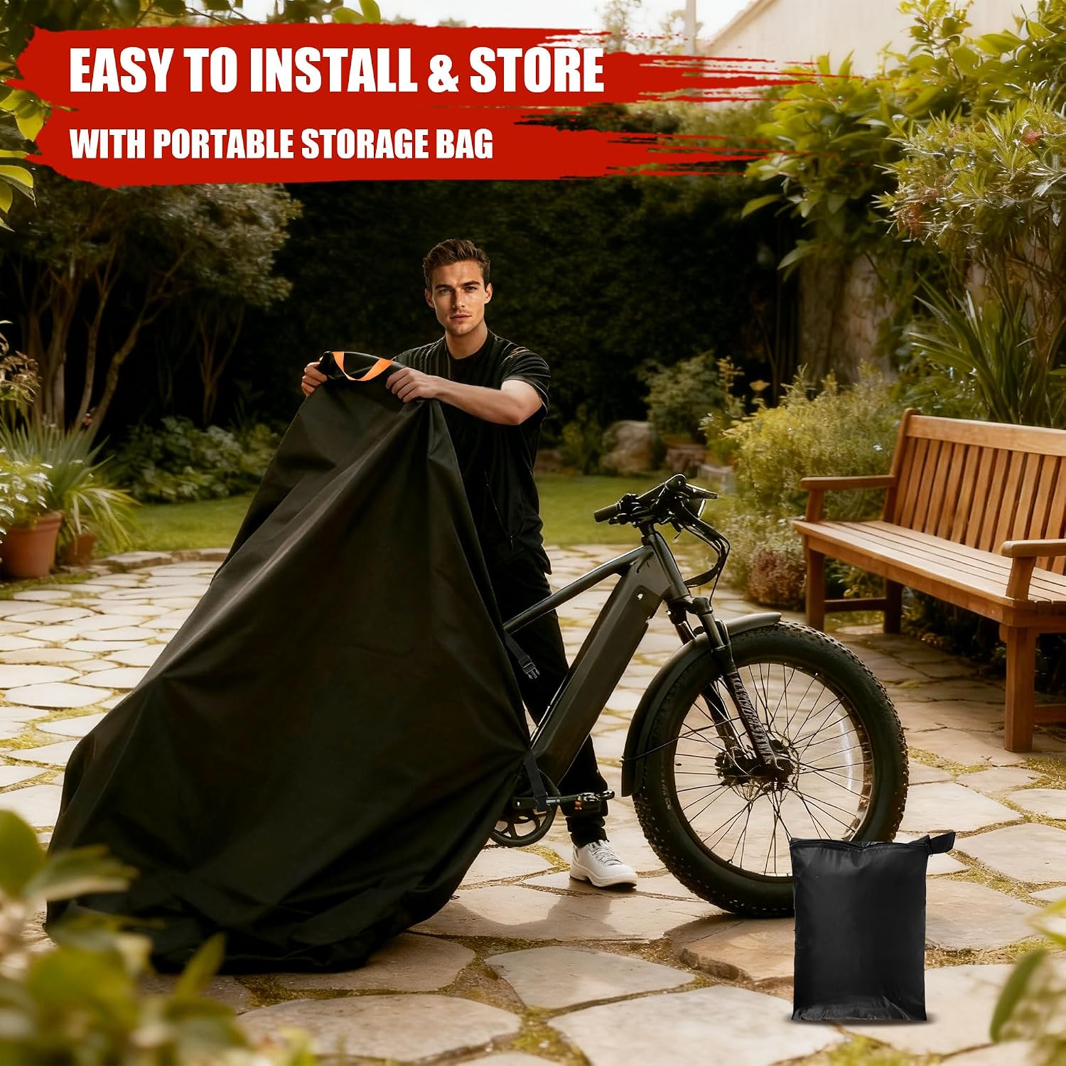 IC ICLOVER Bike Cover Waterproof Outdoor, 420D Outside Bike Storage -1 Bike | With Lock Holes, Weatherproof Protect from Rain Dust Sun UV Wind, Fit for Ebike Hybrid Mountain Road City Electric Bicycle
