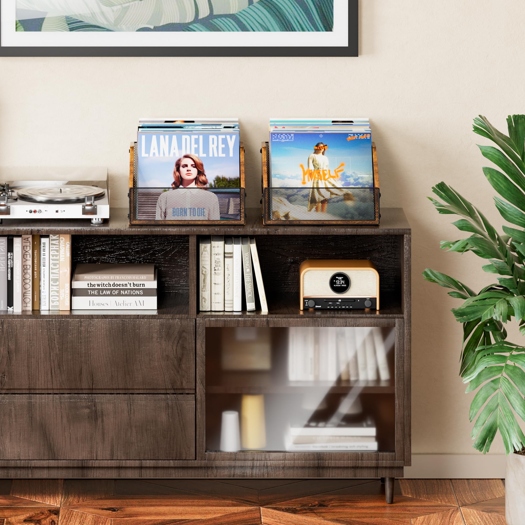 Dunatou Vinyl Record Storage Crate, Wooden Record Holder for LP