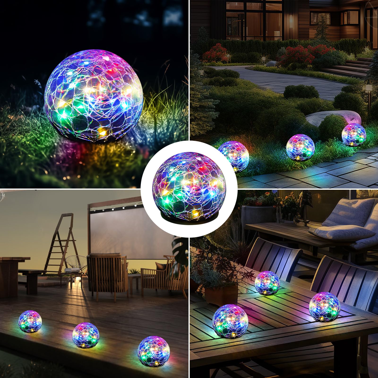 Anordsem Boule Solaire Exterieur Jardin, Solaires Jardin à Verre Façon Craquelé Boules Lumineuses avec 30 LED Changements de Couleur Boule Jardin IP65 étanche, pour pelouse Terrasse Balcon décoration