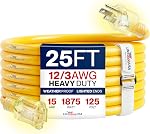 50ft Corde d'extension extérieure/intérieur 10/3 Gauge Ultra Lourds 3 Plonger SJTW, Cord à longue puissance résistant au froid, étanche, flexible,15A 125V 1875W, Jaune par LifeSupplyUSA