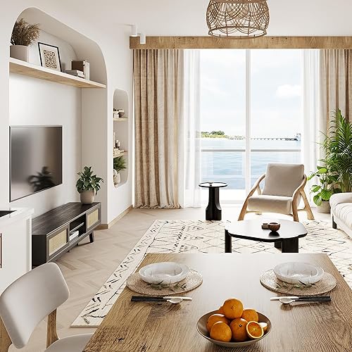 Miniatura 8 de Buytime Consola de TV de madera moderna de mediados de siglo de 59 pulgadas, soporte de TV bohemio para TV de 556065 pulgadas, consola multimedia de