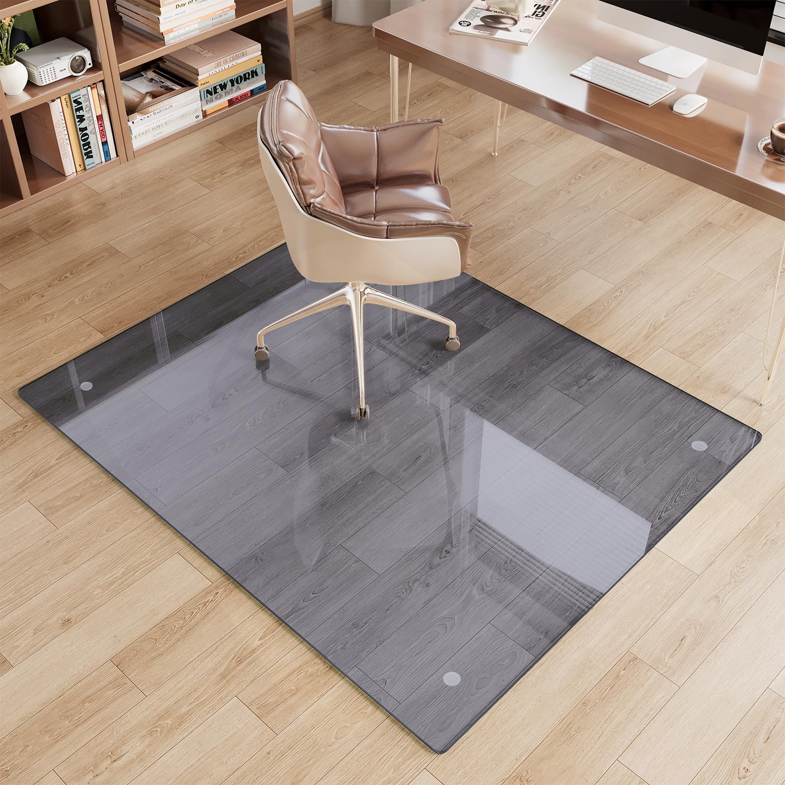 Glass Chair Mat 36 x 46 Heavy Duty Tempered Glass Office Chair Mat Glass Floor Mat with Round