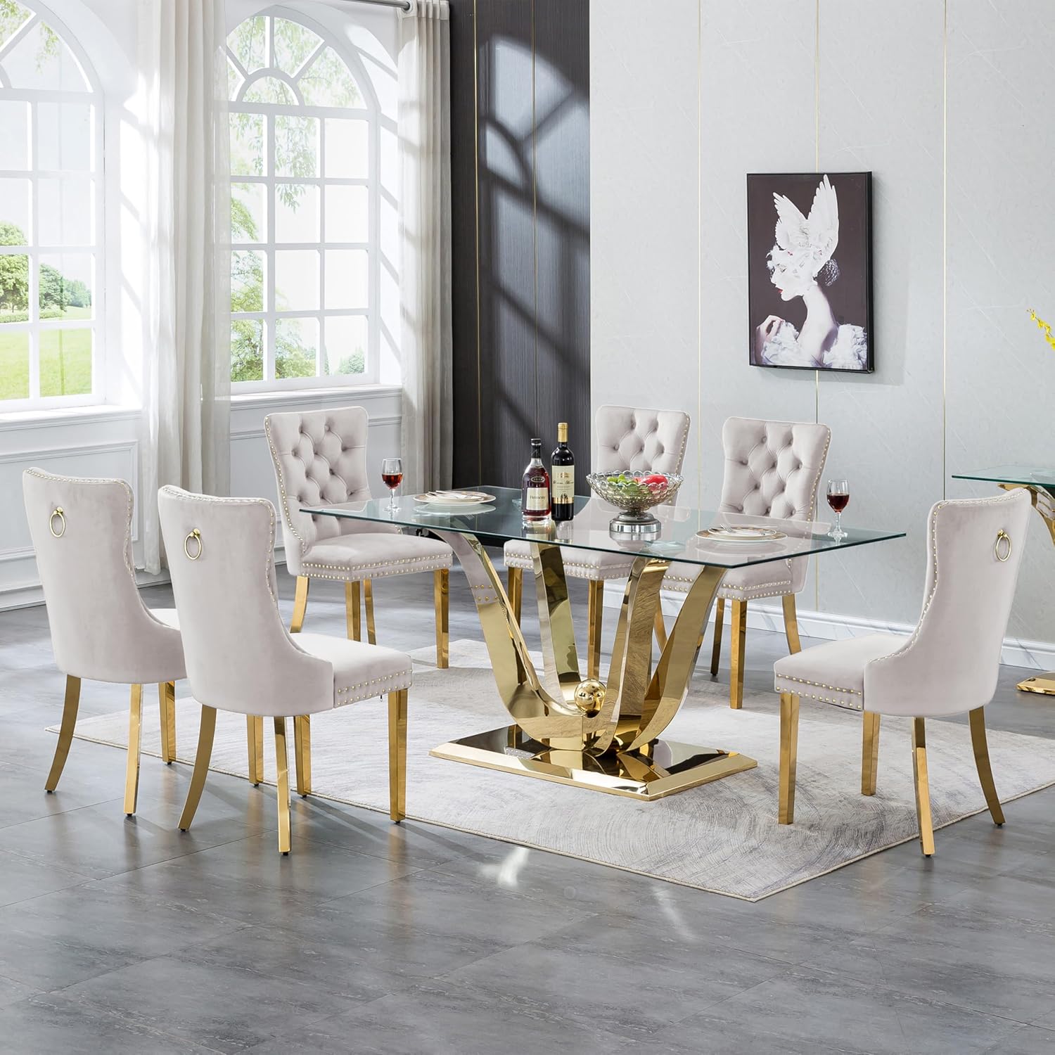 Modern 7-Piece Glass Dining Table Set for 6, 70″ Rectangular