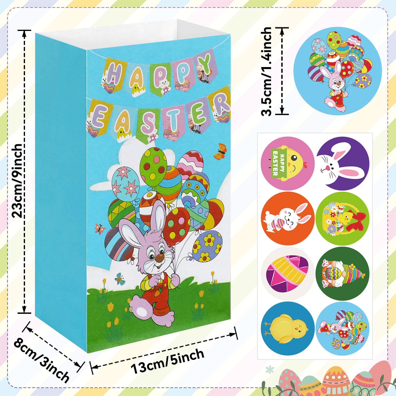 FEBSNOW 24 Pack Easter Gift Bags, Bunny Egg Easter Paper