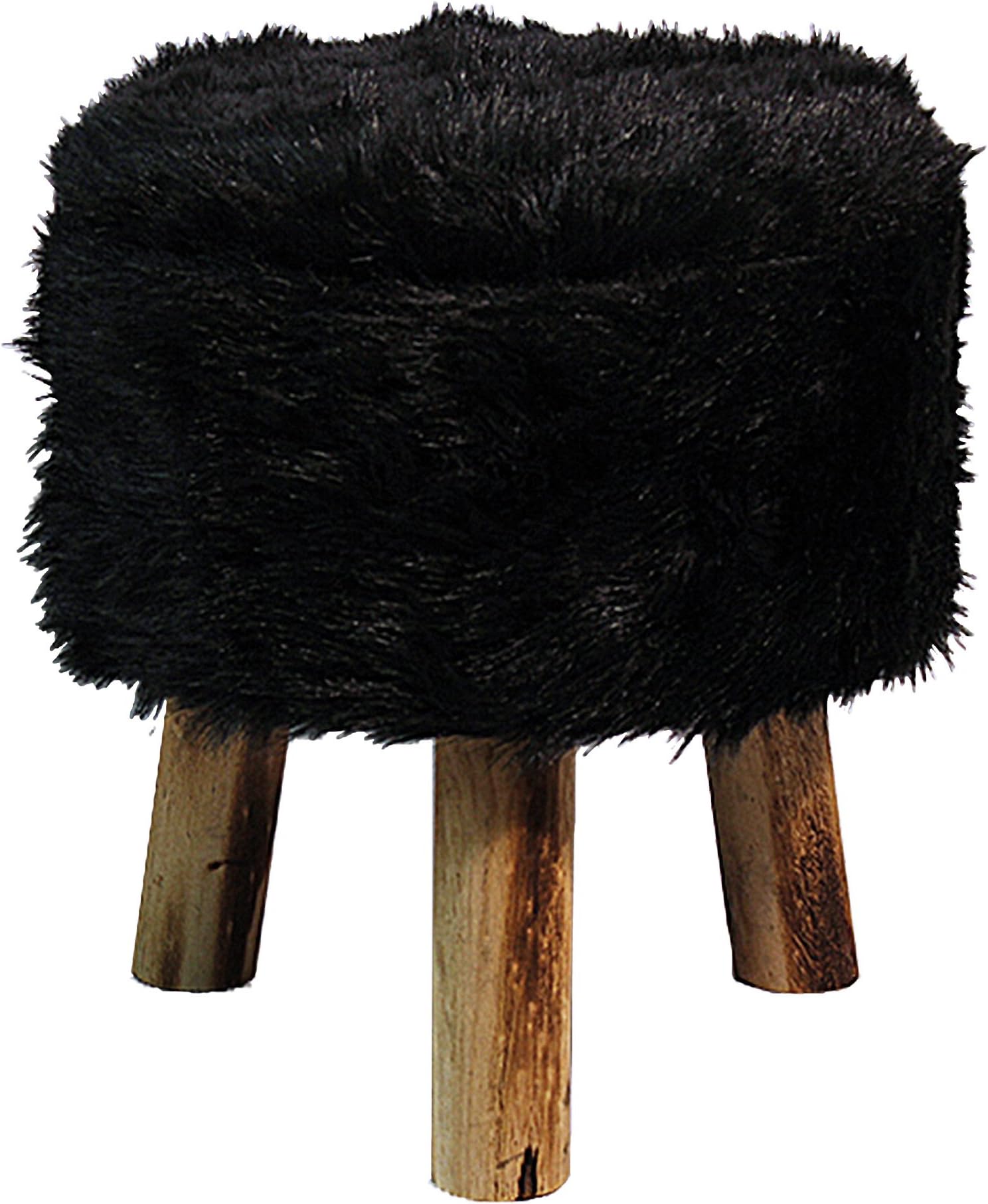 Ligne Decor Stool with Imitation Yeti Fur Acrylic/Polyester 32 x 36 cm black
