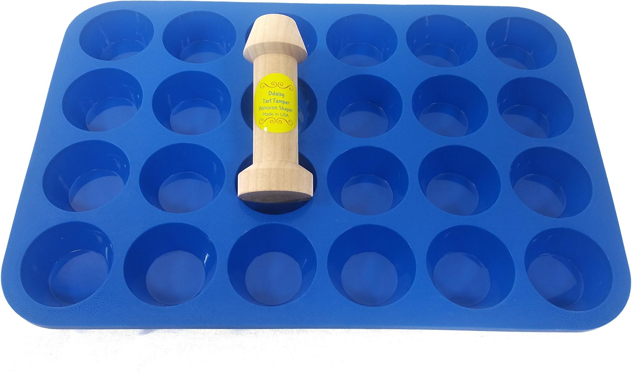 Ddaisy Tart Tamper & 24cup Silicone Mini Muffin Tart Pan Combo Blue